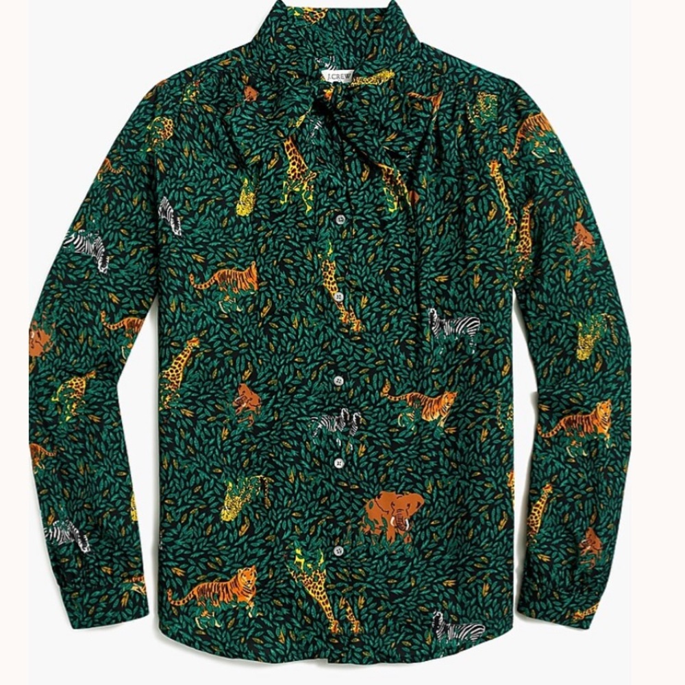 J. Crew Animal Print Button Down Shirt - Green and Orange